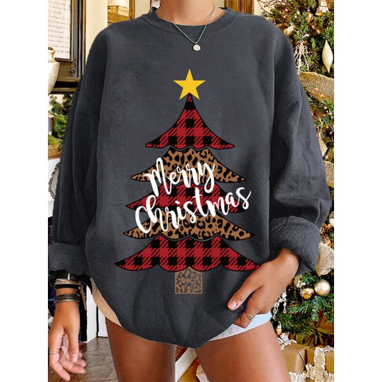 Women Christmas Tree Printed Letter Round Neck Casual Pullover Sweatshirt Women Christmas Tree Printed Letter Round Neck Casual Pullover Sweatshirt