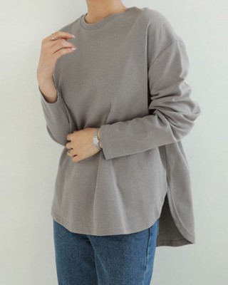 Women Long Sleeve Loose Solid Side Fork High Low Casual Pullover Sweatshirt