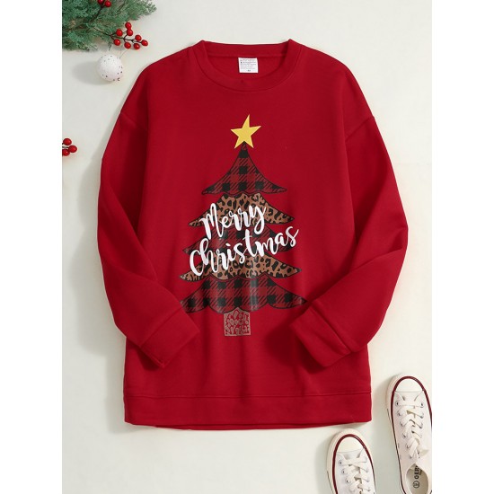 Women Christmas Tree Printed Letter Round Neck Casual Pullover Sweatshirt Women Christmas Tree Printed Letter Round Neck Casual Pullover Sweatshirt