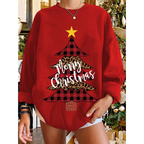 Women Christmas Tree Printed Letter Round Neck Casual Pullover Sweatshirt Women Christmas Tree Printed Letter Round Neck Casual Pullover Sweatshirt